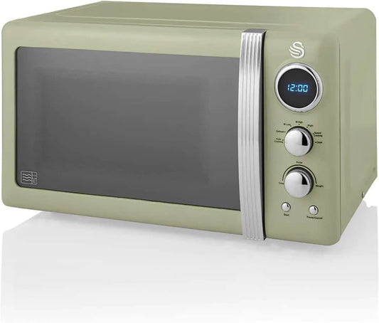 SM22030GNEU magnetron, 800 W, 27 cm, 5 standen, timer, Swan Retro Digitale, timer 60 minuten, vintage design