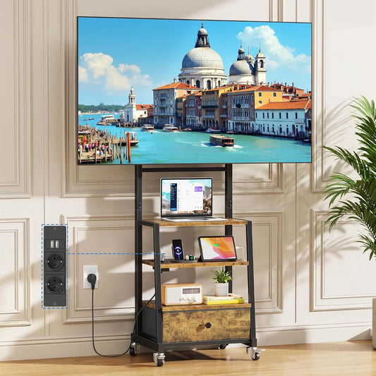 Tv-standaard, 75inch, TV Standaard Verrijdbaar 32-75inch, Rustiek Bruin