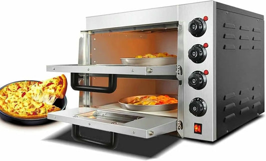 Elektrische oven, Commerciële Met Dubbele Laag, Roestvrijstalen Elektrische Pizza -Oven Met Stenen Rooster