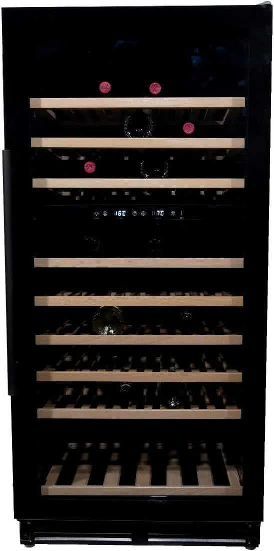 Wijnkoelkast, 68.5 cm, 131 x 59.8 x 68.5 cm, Grivola Wijnklimaatkast Vrijstaand of onderbouw, 110 flessen, Wijnkast glazen deur