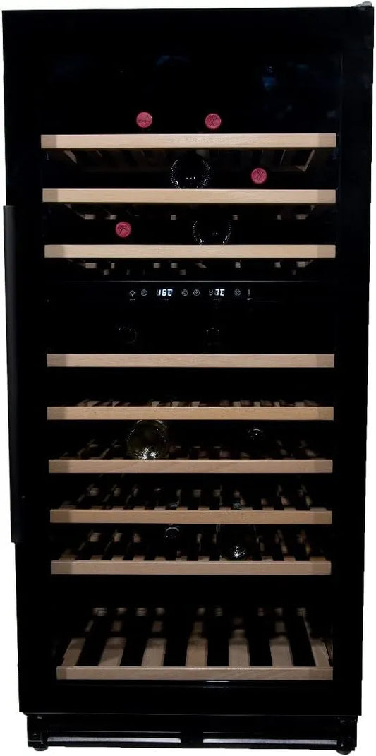 Wijnkoelkast, 68.5 cm, 131 x 59.8 x 68.5 cm, Grivola Wijnklimaatkast Vrijstaand of onderbouw, 110 flessen, Wijnkast glazen deur