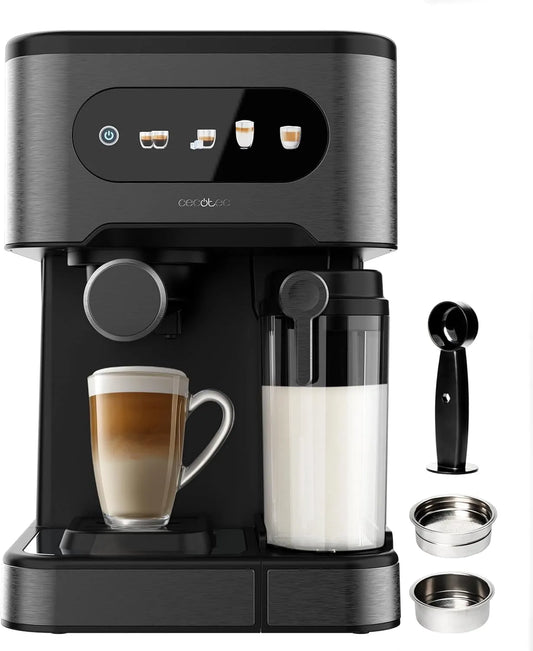 Cecotec espressomachine, 1.350 W, 20 bar, 1,5 l, 500 ml, touchbediening, Express Power 20 ColdBrew Latte + 1.350 W, donker staal