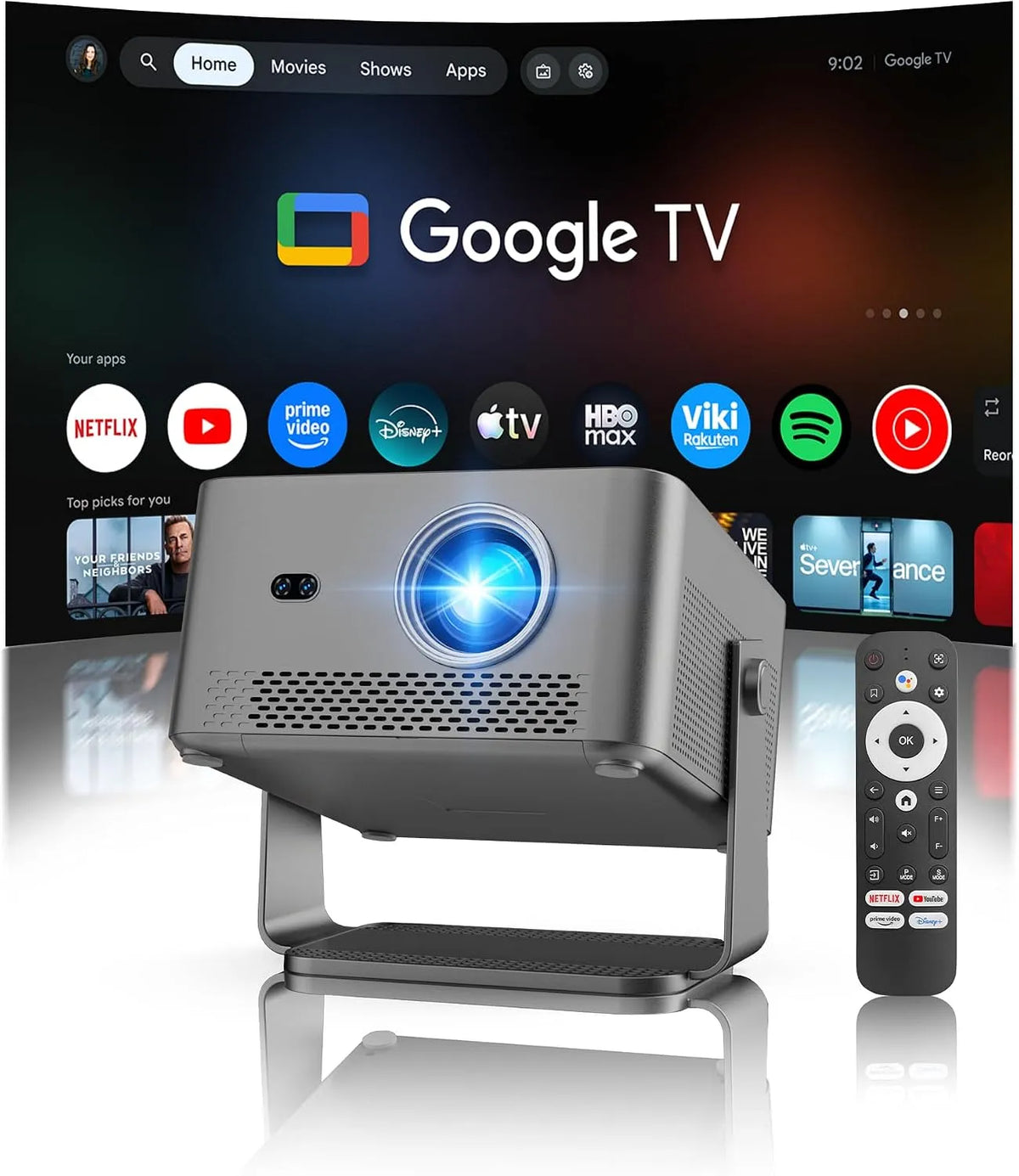 1080P projector, 800 ANSI, Google TV & Officiële Apps, Smart Beamer 800 ANSI, Native FHD