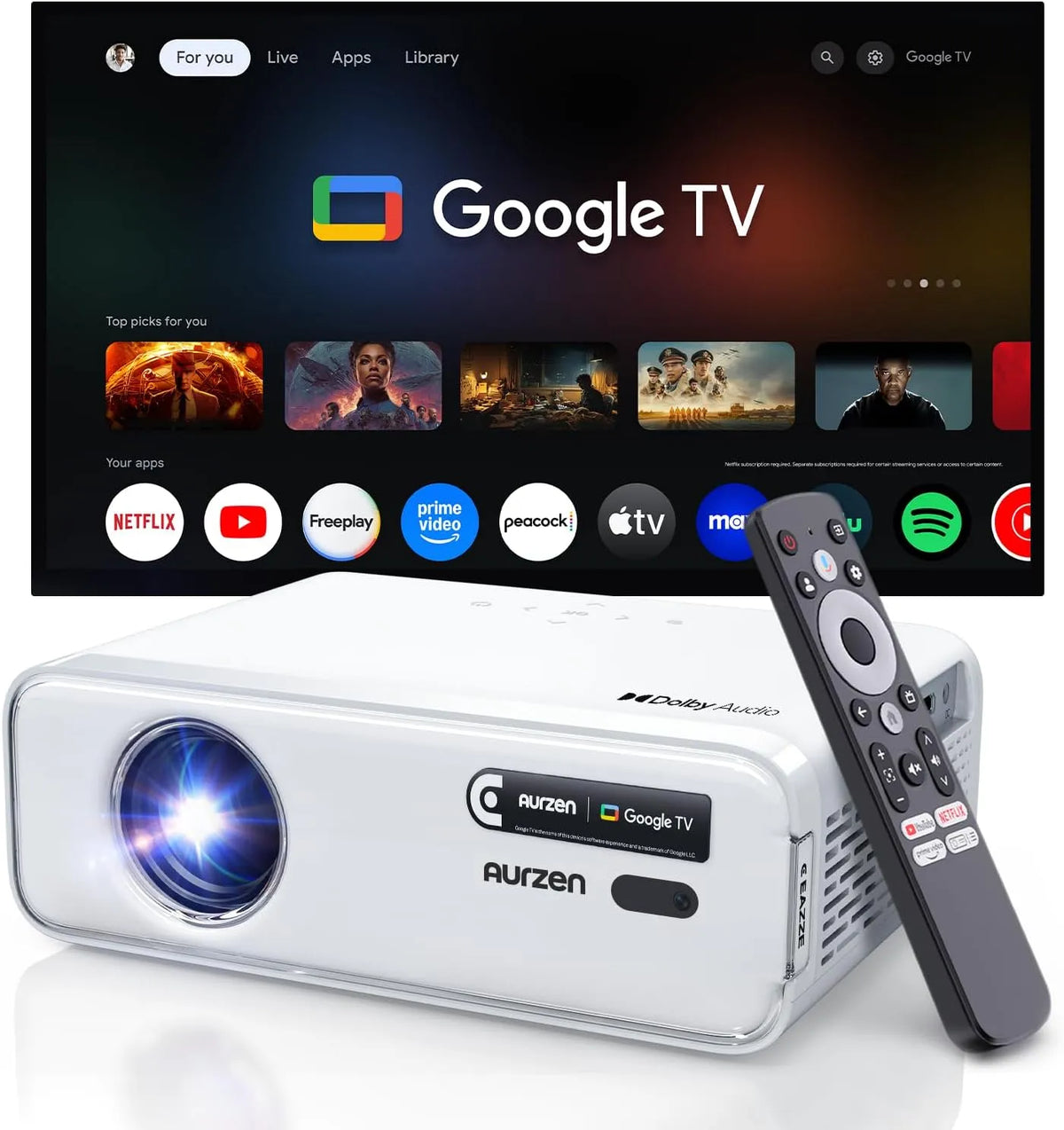 D1G 1080P projector, wifi-bediening, Bluetooth-connectiviteit, Aurzen EAZZE Officiële Google TV 4K ondersteunde slimme met wifi en Bluetooth