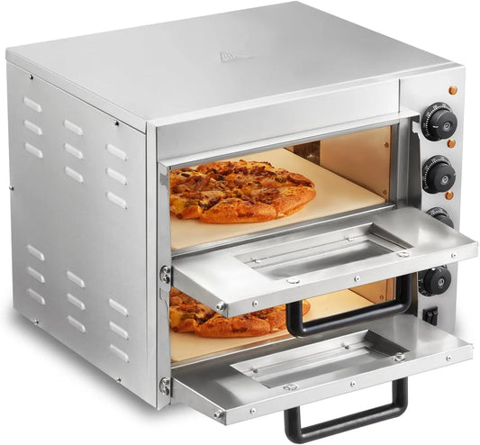 Pizzaoven, 35,6 cm, roestvrijstalen behuizing, VEVOR Elektrische, elektrische oven, 2 pizzaplaten van roestvrij staal met pizzasteen
