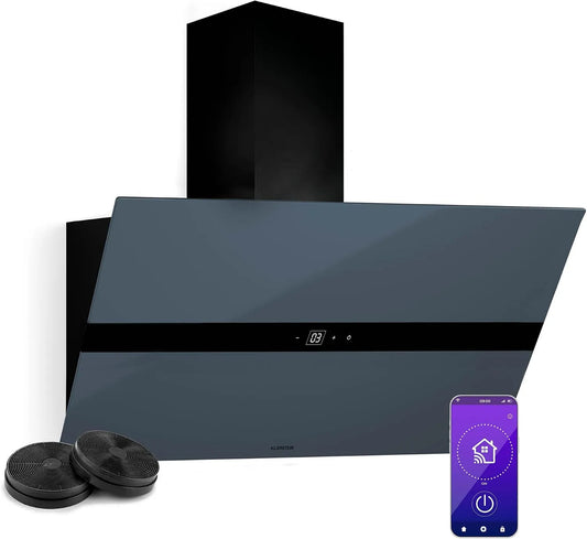 Klarstein afzuigkap, 90 cm, Wifi-bediening, WiFusion, A++ energie-efficiëntie, Touch-bediening, Afvoer & koolstoffilter