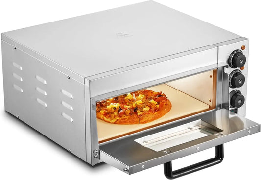 Pizzaoven, 40,6 cm, roestvrijstalen behuizing, VEVOR Commerciële, elektrische oven met enkele verdieping, van roestvrij staal, met steen en handvat