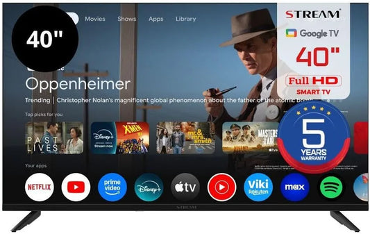HDR10, 40 inch, Stream System Google TV Smart 40 inch, zonder frame, Google Assistent, geïntegreerde Chromecast