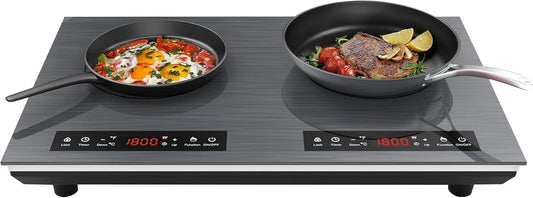 VBGK 3600W inductiekookplaat, timer, Dubbele, Met Touchbediening En 10 Warmtestanden, 3-Uurs Timer, Inclusief Stekker Voor Thuis