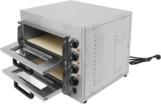Pizzaoven, 3000 W, roestvrijstalen behuizing, timer, 3000 W Elektrische van roestvrij staal met temperatuurregeling, multifunctionele oven