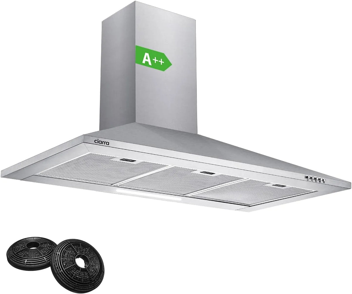 CBCF002X2 CBCS9201 A afzuigkap, 370m3/h, 3 standen, CIARRA ++ 90cm, afvoer- en recirculatie met koolstoffilter