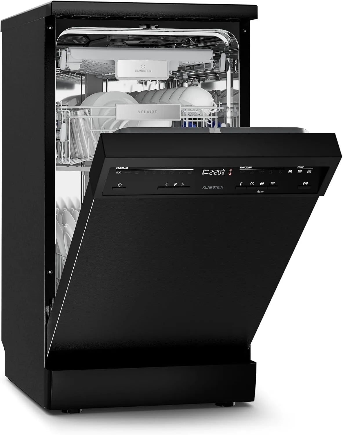Klarstein vaatwasser, 42 dB, 9 programma's, stille werking, Velaire 45cm, B Energy Class, Compact Ontwerp