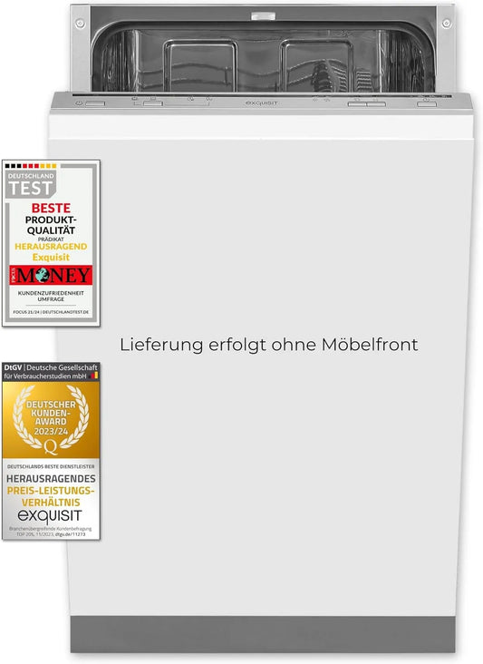 Exquisit EGSP1009-E-030E vaatwasser, 45 cm, Inbouw zilver, volledig geïntegreerd 45 cm..