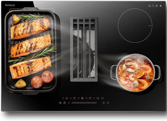 Inductiekookplaat, 135 W, 77 cm, 4 kookplaten met afzuigkap 135 W en flexibele zone