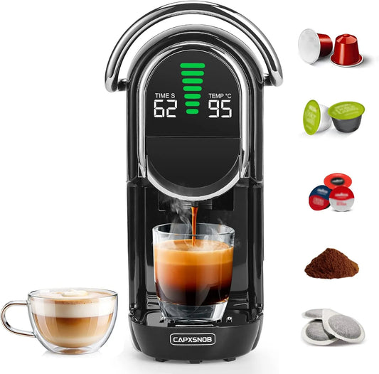 Koffiemachine, 20 Bar, 1450W, digitaal display, Magician1 Mini 5-in-1 Koffiecupmachine voor Nespresso, Dolce Gusto, Lavazza A Modo Mio