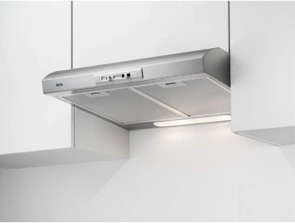AEG DUB1611M afzuigkap, 71 m3/h, 69 dB, 60 cm, roestvrijstalen behuizing, voor onderbouw, afvoerlucht of circulatie, roestvrij staal