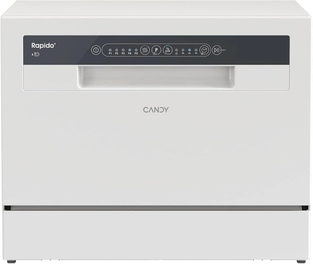 Candy 6E51LW vaatwasser, CP Kleine en compacte, halve lading, weergave voor zout en glansspoelmiddel, weergave voor cyclus-einde