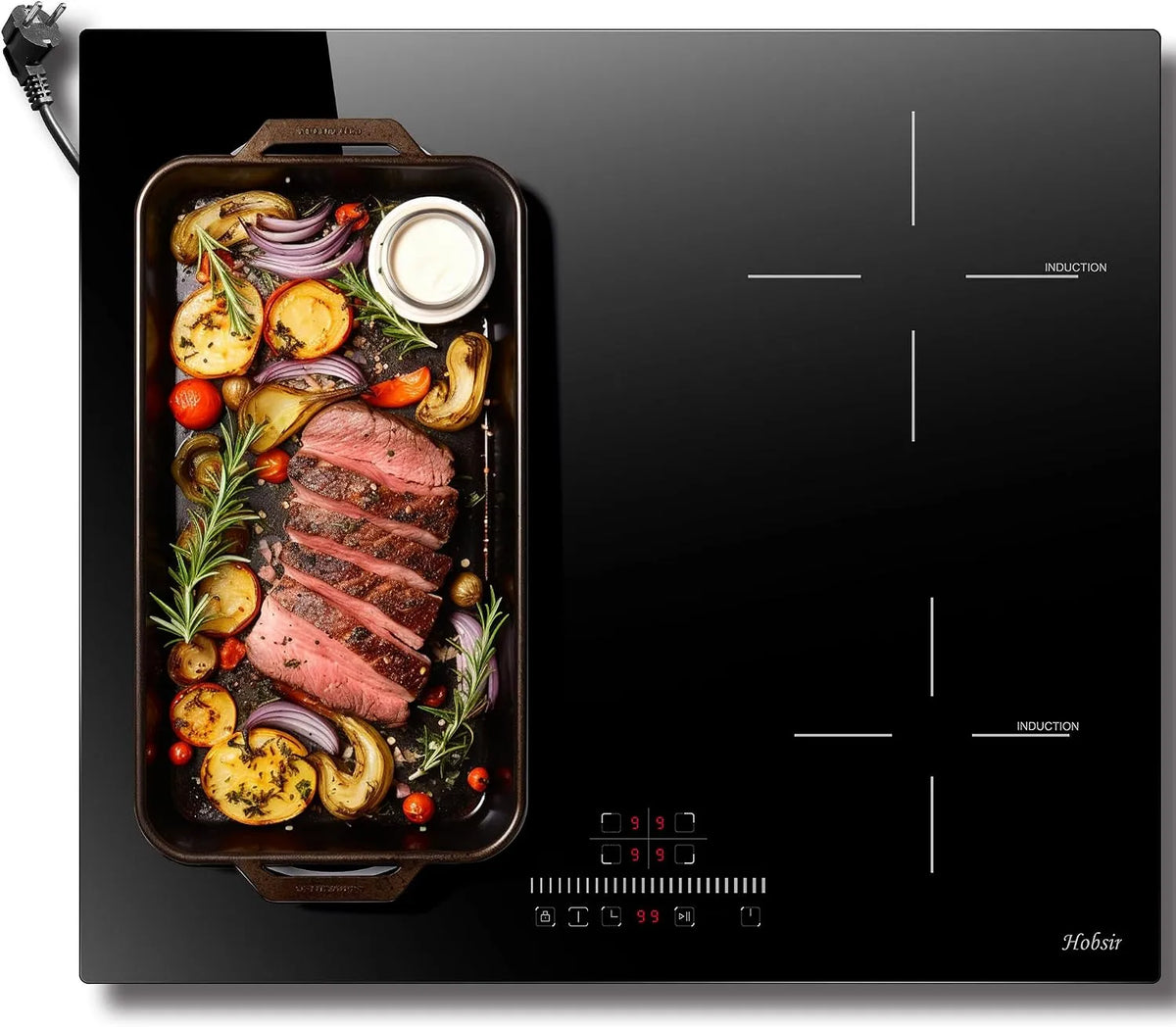 Inductiekookplaat, 3500W, Hobsir 4-pits met stekker, geïntegreerde kookplaat, Touch Slide Touchbediening