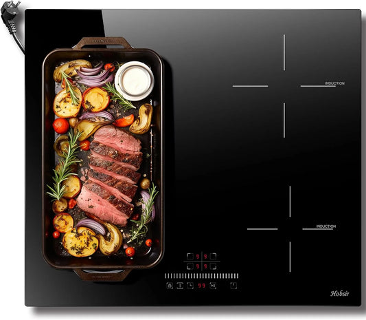 Inductiekookplaat, 3500W, Hobsir 4-pits met stekker, geïntegreerde kookplaat, Touch Slide Touchbediening