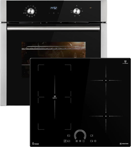 BO8810SS IH85901FZ elektrische oven, timer, automatische werking, Fornuis: 60cm Inbouw oven + 60cm Inductie kookplaat, Hete lucht