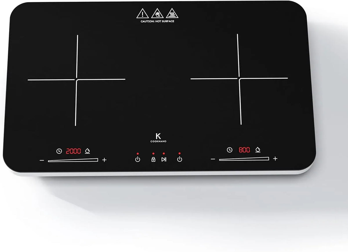 Inductiekookplaat, 3600 W, timer, instelbare temperatuur, dubbele, onafhankelijke bediening, 20 vermogens- en temperatuurinstellingen, 6-uurs timer