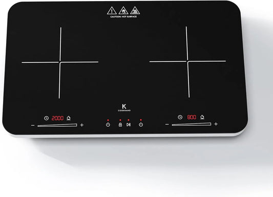Inductiekookplaat, 3600 W, timer, instelbare temperatuur, dubbele, onafhankelijke bediening, 20 vermogens- en temperatuurinstellingen, 6-uurs timer
