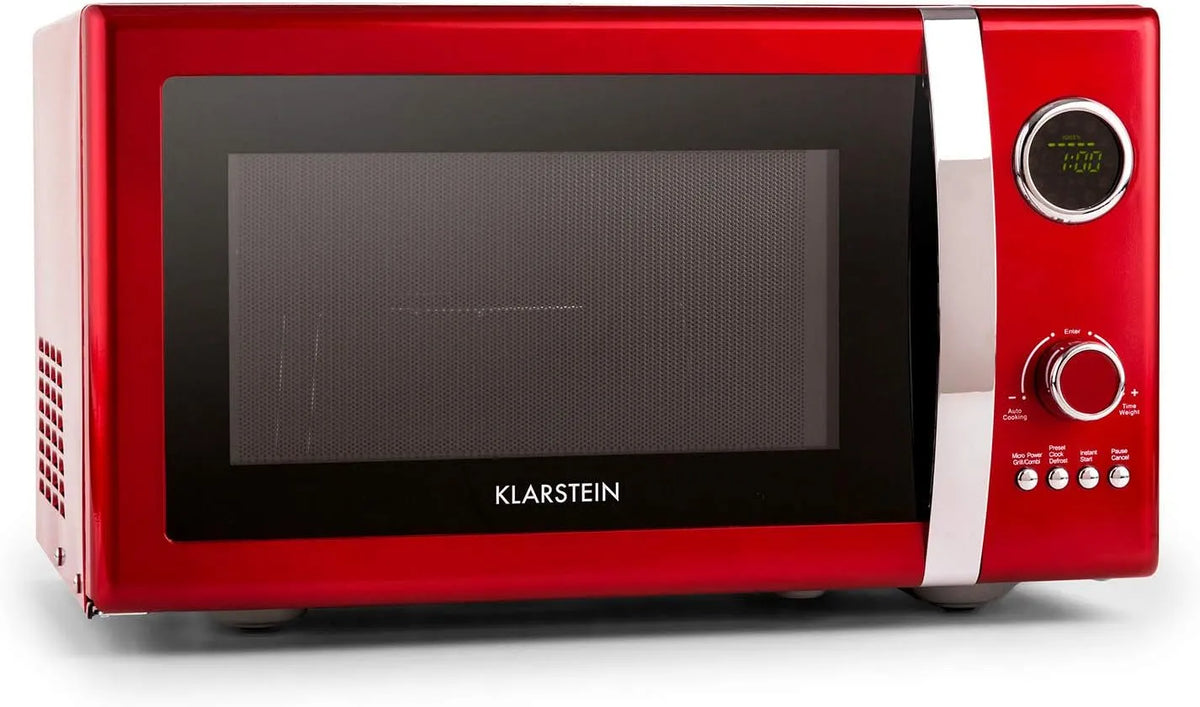 Klarstein magnetron, 1000W, 12 programma's, digitaal display, timer, Fine Dinesty 2-in-1, Retro oven met grill, Metalen behuizing, 800W vermogen