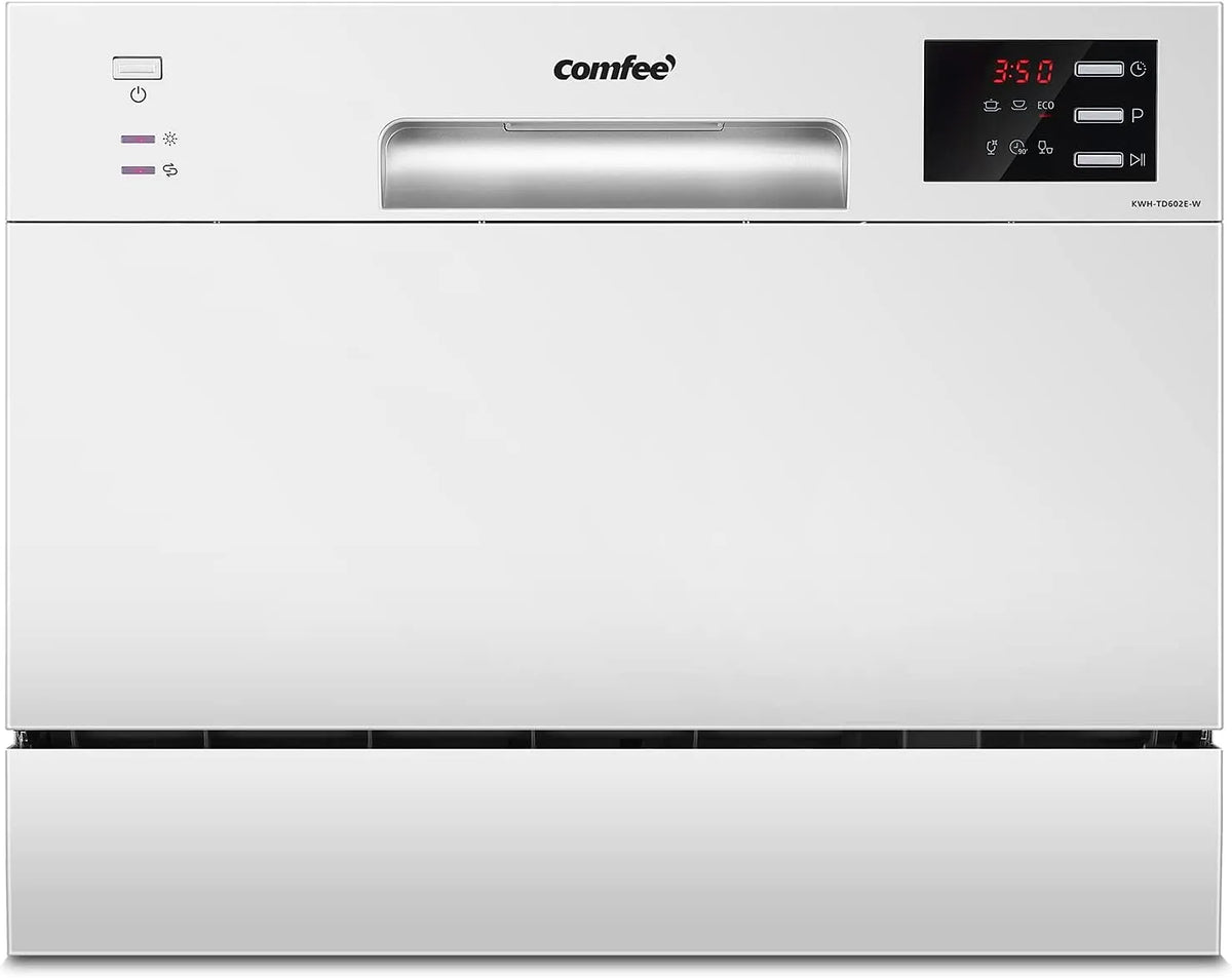 Comfee TD602E-W vaatwasser, 6 programma's, digitaal display, ' Compacte tafel-, mini- met 6 couverts, tijdvertraging en spoelfunctie zonder punt