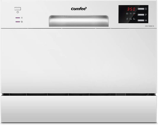 Comfee TD602E-W vaatwasser, 6 programma's, digitaal display, ' Compacte tafel-, mini- met 6 couverts, tijdvertraging en spoelfunctie zonder punt