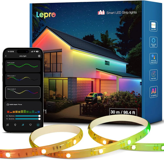 STV1, 85 inch, spraakbediening, Lepro IA TV-achtergrondverlichting met camera voor tv, spraakbesturing en via app voor tv, videogames en films
