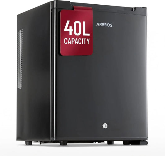 Minikoelkast, 27 dB, stille werking, Arebos Mini Koelkast 40L, Stille Minibar ≤27 dB, Compacte Bureaukoelkast