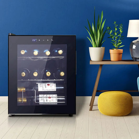 Wijnkoelkast, touchbediening, Inbouwwijnkoeler Met Glazen Deur, Temperatuurregelaar: 5-18°C En Touchscreen Bedieningspaneel, 48 Liter/12 Flessen