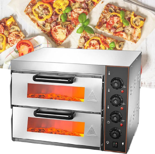 Pizzaoven, timer, Aanrecht Pizza Oven, Elektrische Binnen Pizza Oven, CommerciëLe Roestvrijstalen 2-Lagen Pizzakoker Met Timer Voor Thuisrestaurant